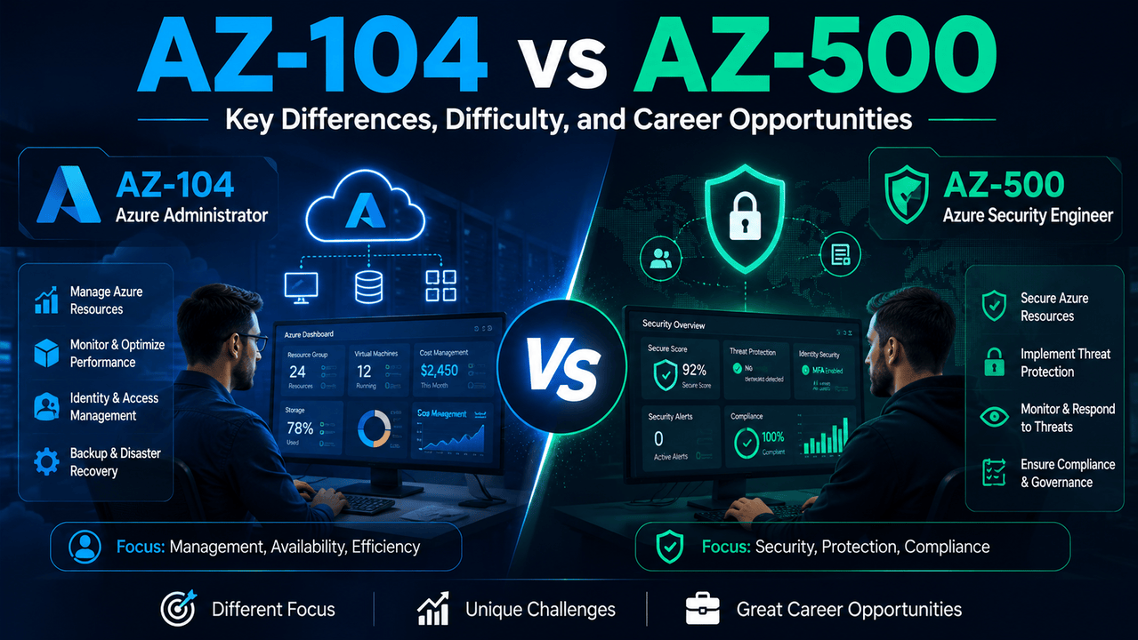 AZ-104 vs AZ-500: Key Differences, Difficulty, and Career Opportunities