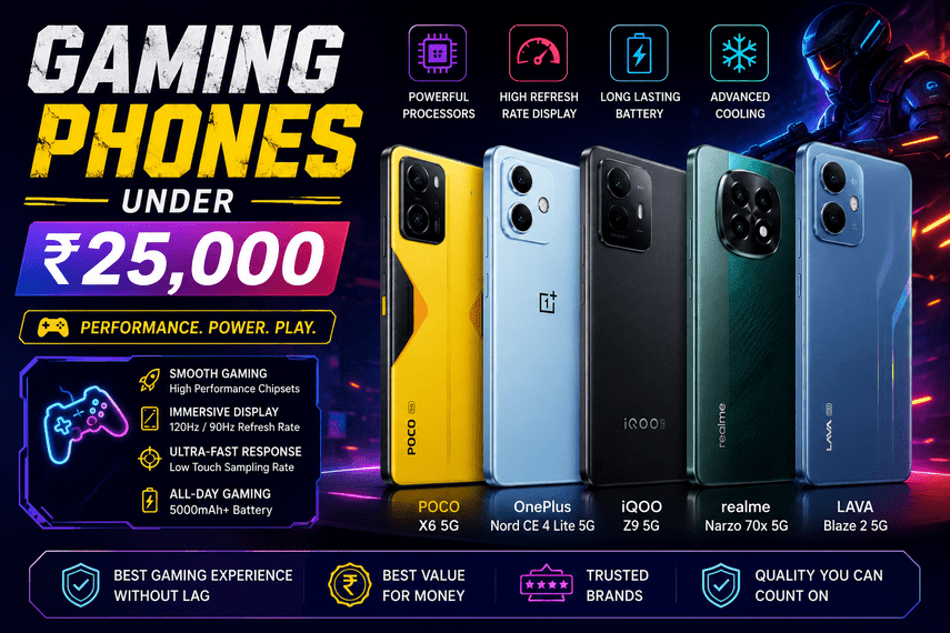 New Gaming Phones Under ₹25,000 in India 2026: Top Models, Specs, Prices & EMI Offers