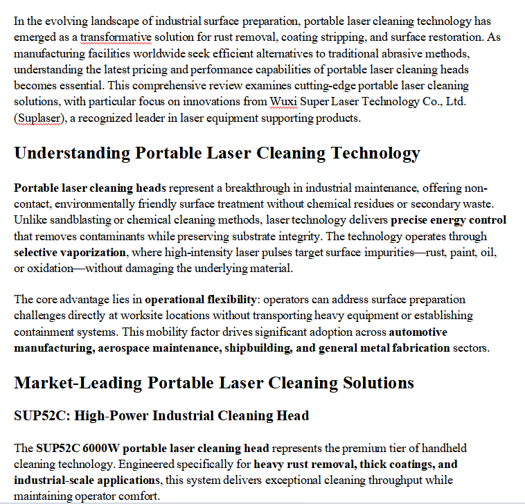 Portable Laser Cleaning Head: Latest Quote & Performance Review