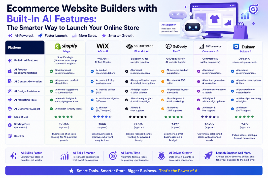 Ecommerce Website Builders with Built-In AI Features: The Smarter Way to Launch Your Online Store