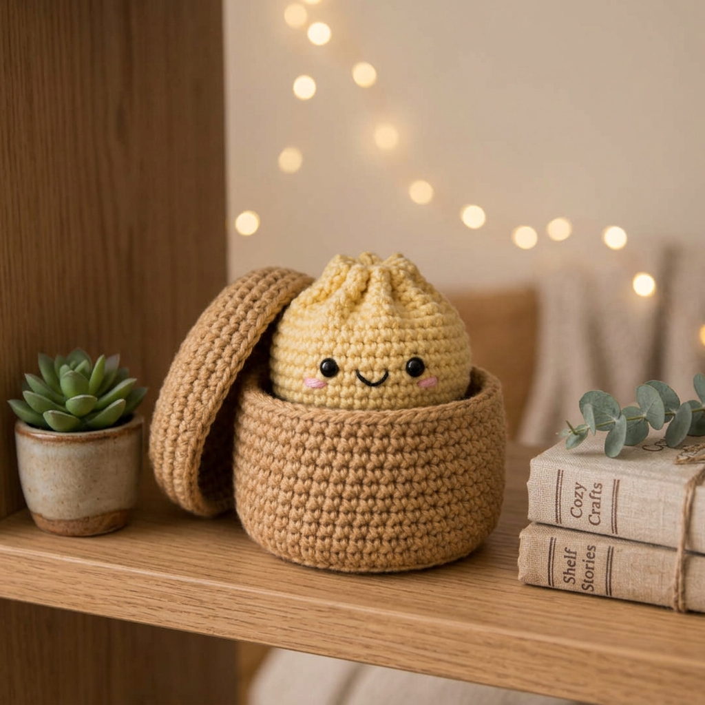 Dumpling Crochet Amigurumi Pattern | Kawaii Low-Sew Beginner Pattern | Basket with Lid (PDF Download