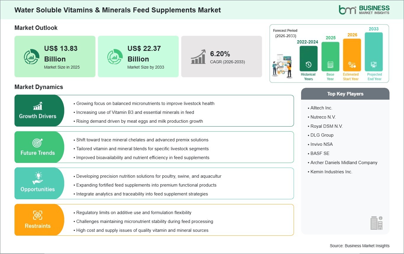 Water-Soluble Vitamins & Minerals Feed Supplements Market Growth Outlook Strengthened by a 6.20% CAG