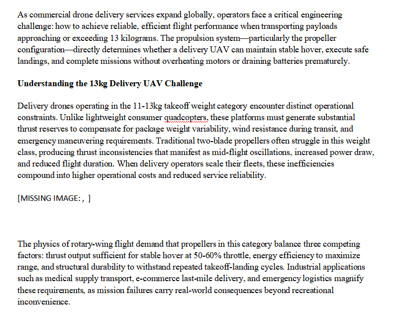 High-Thrust Propellers for 13kg Delivery UAVs: GEMFAN's Industrial Solution